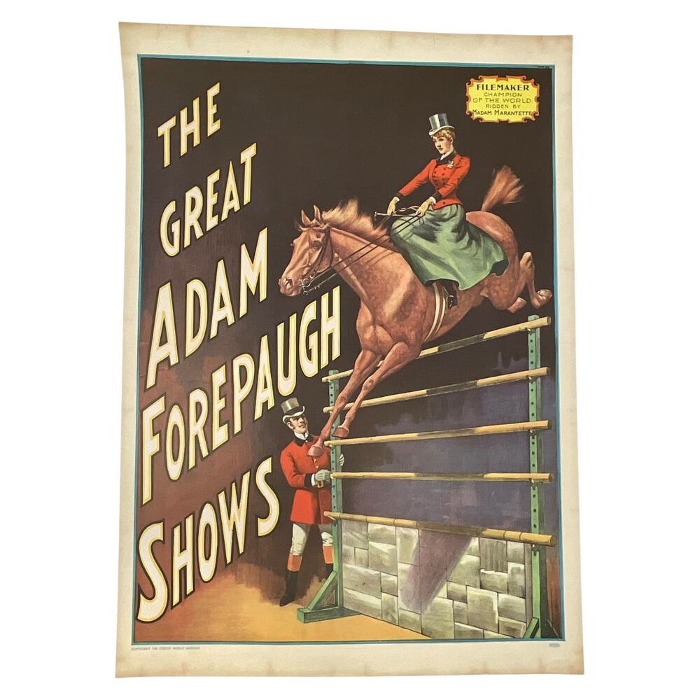 Vintage 1969 Circus World Museum Adam Forepaugh Poster‎ 19x13.5 Horse Jump